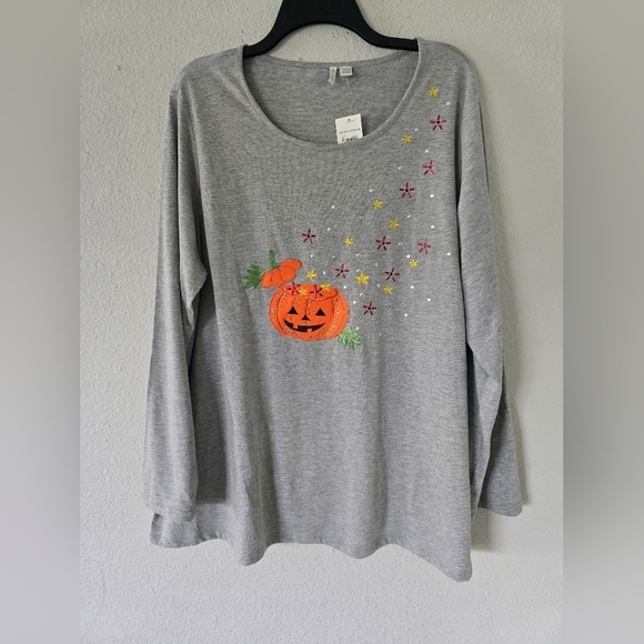Cato Sweatshirt Womens 18 Plus Gray Halloween Pumpkins Long Sleeve Festive - Picture 3 of 9